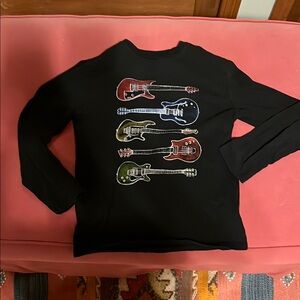Kids Black Guitar Print Shirt